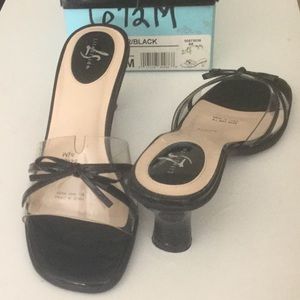 MADISON STUDIO CLEAR/BLACK HEELS, 6.5